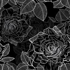 seamless monochrome pattern of black and white roses