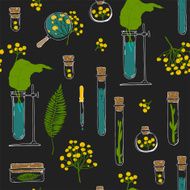 Seamless texture Tubes and plants on black background