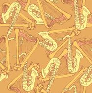 Sketch harp and saxophone in vintage style