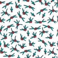 Seamless pattern from plant cells Red berries and green leaves