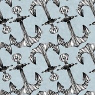 Seamless pattern with anchor Watercolor illustration N7