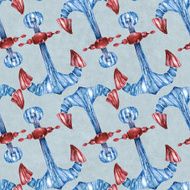 Seamless pattern with anchor Watercolor illustration N8