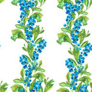 Watercolor Seamless Background with Blue Berries