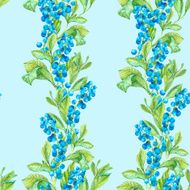 Watercolor Seamless Background with Blue Berries N3