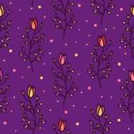 Seamless pattern with shining doodle harebells on dark violet background N2