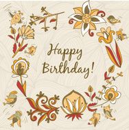 happy birthday greeting card circle floral frame N5