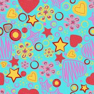 Seamless Pattern with Flowers Hearts and Stars Vector EPS 10