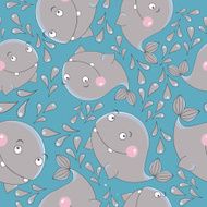 Funny whale vector seamless pattern