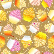 Cupcakes with cream Seamless vector background N5