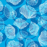 Shells and waves curls Seamless vector pattern N2