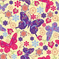 Butterfly and Flower Seamless Pattern - Illustration