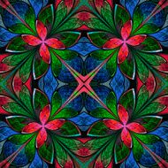 Multicolored symmetrical fractal pattern in stained-glass window style