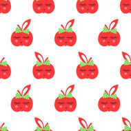 Seamless pattern with red smiling apples N2