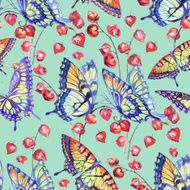 Vector Watercolor Swallowtail Butterflies on the Branches of Physalis N2