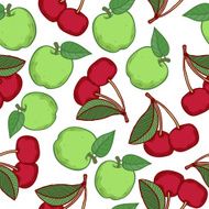 Apples and cherries seamless pattern N2