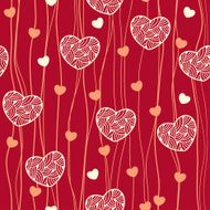 Seamless pattern with ornate hearts and lines