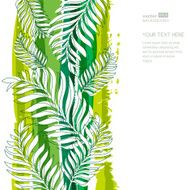 Green palm tree leaves and stripes watercolor background Vector