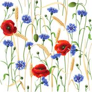 Cornflowers Poppies and Wheat Ears Pattern