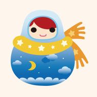 Matryoshka Russian traditional wooden doll vector pattern el N288