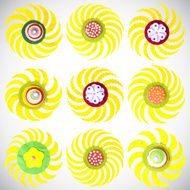 Vector set of different suns isolated hand painted illustration