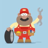 Flat Design African American Mechanic And Tire With Background