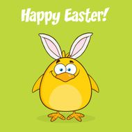 Cute Chick Wearing Bunny Ears And Background