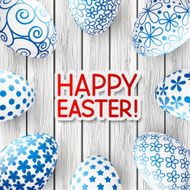 Easter greeting card with blue pattern eggs