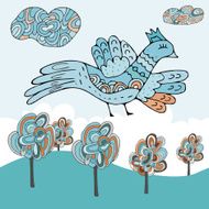 Cartoon cloud and birds pattern