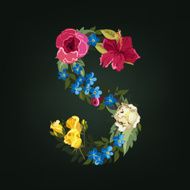 S letter Flower capital alphabet Colorful font Uppercase N2