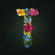 T letter Flower capital alphabet Colorful font Uppercase N2