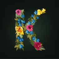 K letter Flower capital alphabet Colorful font Uppercase N2