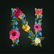 N letter Flower capital alphabet Colorful font Uppercase