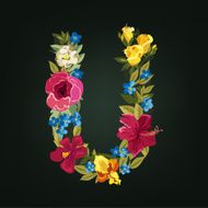 U letter Flower capital alphabet Colorful font Uppercase N2