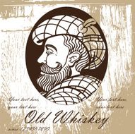 Whiskey label design with cartoon man