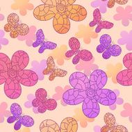 Decorative flying butterfly and flowers