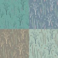 Set of 4 seamless textures with twigs and flowers