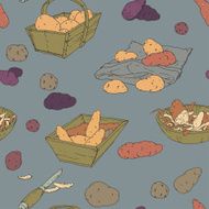 Hand drawn seamless texture with potatoes