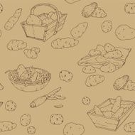 Hand drawn sketched seamless texture with potatoes