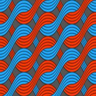 Red and blue embossed interlocking wavy lines