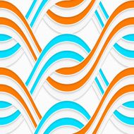 White embossed interlocking waves with blue and orange