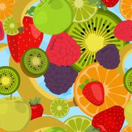 Seamless background with fruits and berries in flat design