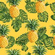 Pineapples and Tropical Leaves Background N2