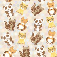 Polka dot background pattern Funny cute raccoon panda fox cat N2