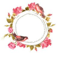 Floral Bouquet with Roses and Bird Vintage Card