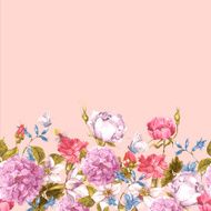 Floral Seamless Watercolor Border with Roses