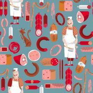 Meat market Delicatessen Butcher Seamless background pattern