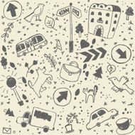 Doodles city background seamless pattern N2