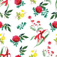Rose and exotic flower watercolor seamless vector print