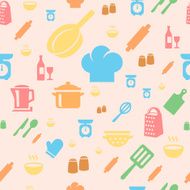 Seamless repetitive pattern with kitchen items in retro style