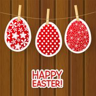 Paper Easter eggs on wooden background N2